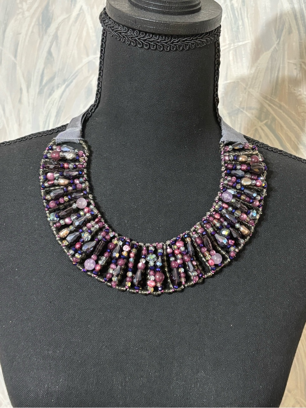 Talbots Purple Beaded Statement Necklace 20”+2”